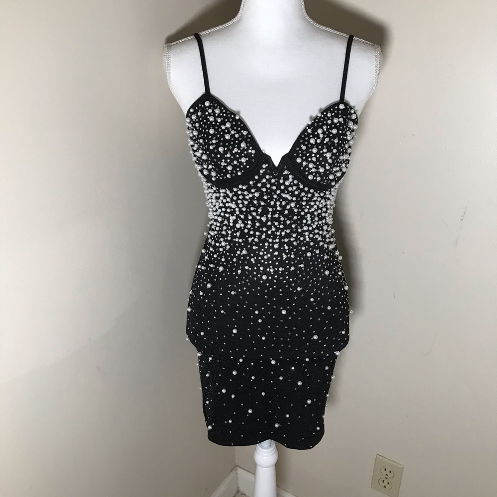 Pearl Detail Little Black Dress